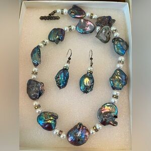 Genuine Dancing Black Keshi Pearls - Peacock Blue High Luster Strand Necklace